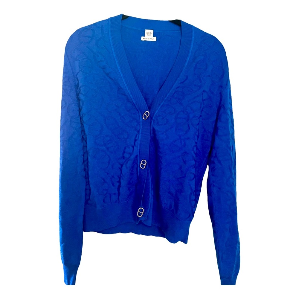 Giftable RARE Hermes Blue Silk Cardigan NWT Sz 36